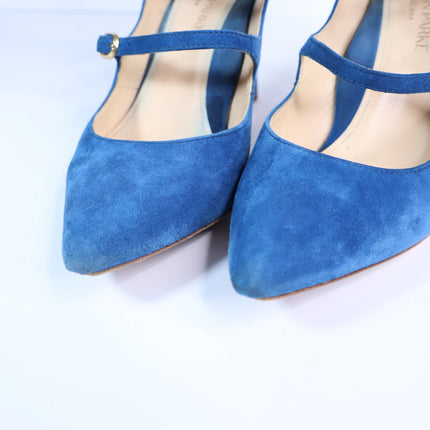 MARION PARKE Mitchell Suede Caged Heel Blue Multi Buckle Women's 36/US 6