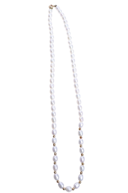 16-inch Natural Pearl and Gold Beaded Necklace
