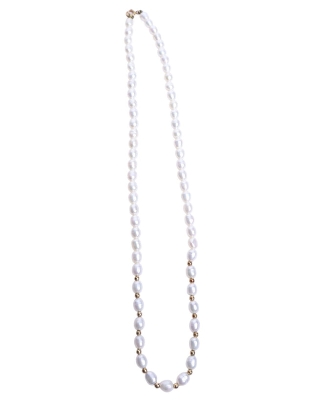 16-inch Natural Pearl and Gold Beaded Necklace