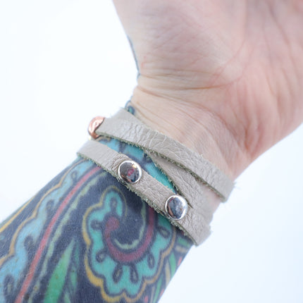 Leather Double Wrap Mixed Metal and CZ Bead Bracelet