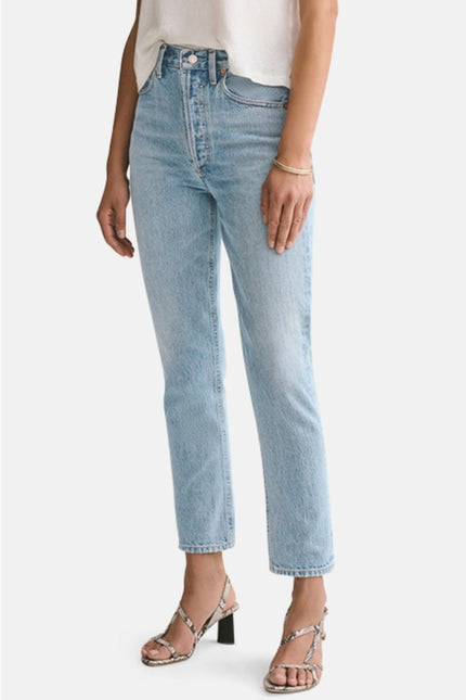 AGOLDE Riley Straight Cropped Jean Renewal Blue Light Wash High Rise Women's 31