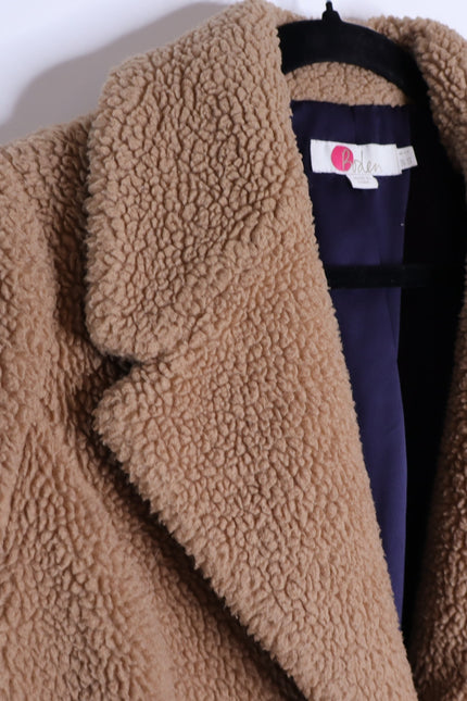 BODEN Hereford Teddy Bear Coat Tan Long Sleeve Elbow Stripes Women's 2