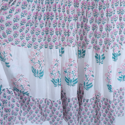 OLIPHANT Long Tiered Tassel Dress White Pastel Ditsy Floral Peasant Women's L