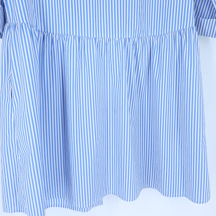 TUCKERNUCK Royal Shirt Mini Dress Blue Stripe Elbow Sleeve Women's M