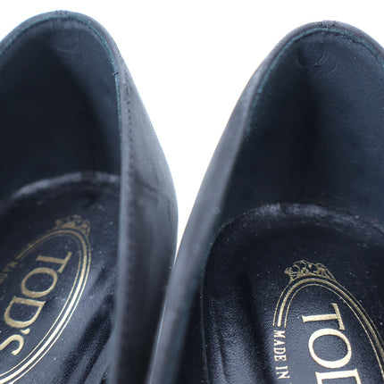 TOD'S Studded Suede Pumps Black and Gold Kitten Heel Women's 38/US 8