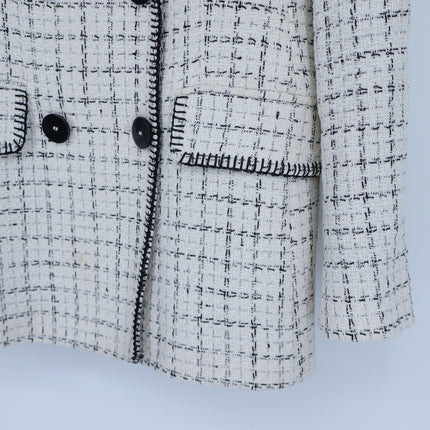 Zara Double Breasted Textured Jacket Ecru Black Tweed Long Sleeve Women's M
