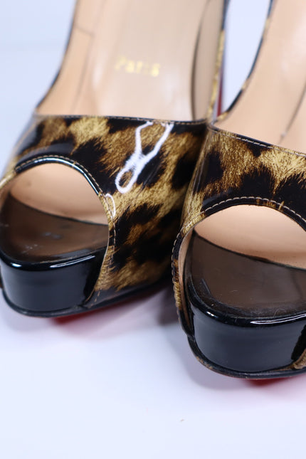 CHRISTIAN LOUBOUTIN Very Privé Leopard Platform Pumps Peep Toe Women IT 36/US 6