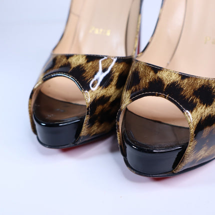 CHRISTIAN LOUBOUTIN Very Privé Leopard Platform Pumps Peep Toe Women IT 36/US 6