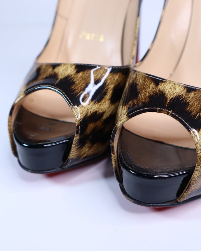 CHRISTIAN LOUBOUTIN Very Privé Leopard Platform Pumps Peep Toe Women IT 36/US 6