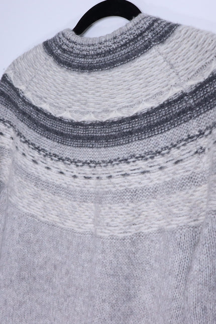 THEORY Fair Isle Sweater Melange Light Grey Wool Blend Long Sleeve Women's P/00