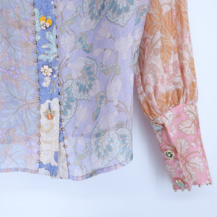 ZIMMERMAN Kaleidoscope Spliced Blouse Multi Floral Long Sleeve Women's 0