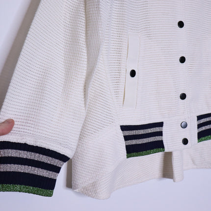VERONICA BEARD Smith Rib Trim Jacket Off White Black Bomber Casual Women's 2
