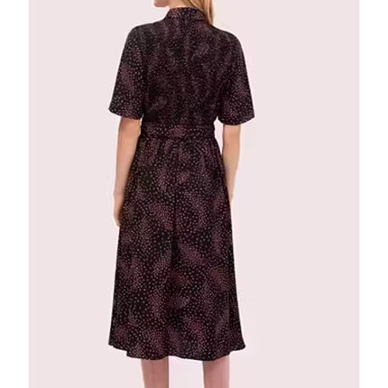 Kate Spade Meadow Shirtdress Black Floral Smocked Back Short Sleeve Women's 8