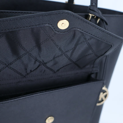Michael Kors Jet Set Pocket Tote Bag Black Saffiano Leather Shoulder Purse