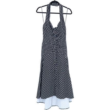 MAEVE Halter Ruched Midi Dress Black Polka Dot NWT Sleeveless Women's 10