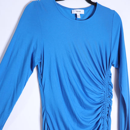 REISS Rosie Long Sleeve Maxi Dress Blue Side Ruching Women's 8