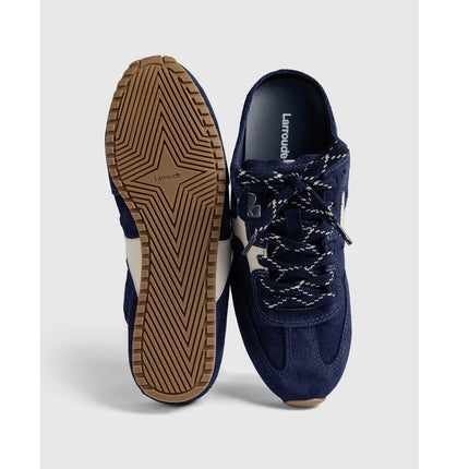 Larroude Stella Mule Navy Suede Ivory Napa Leather Lace Up Sneakers Women's 6.5