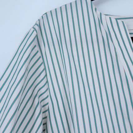 Frame V Neck Popover Blouse Green Gem Stripe Half Sleeve Women's M