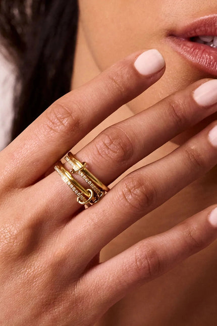 ELECTRIC PICKS Heiress 4 Stacked Gold Ring Minimalist and Stone Size 5