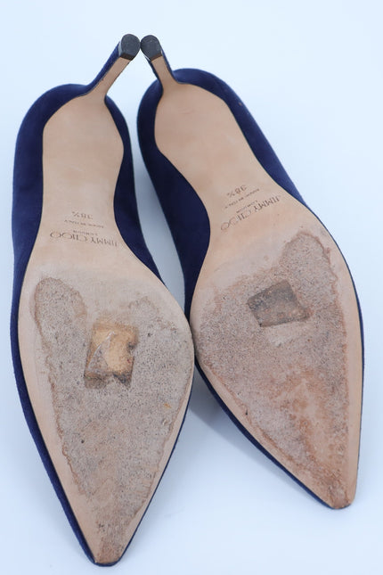 JIMMY CHOO Romy 85 Navy Suede Pointed Pumps Women's 38.5/US 8.5