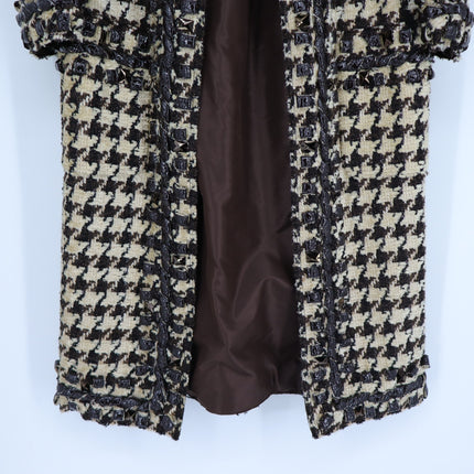 Oscar De La Renta VTG Houndstooth Longline Overcoat Brown and Cream Women's 6