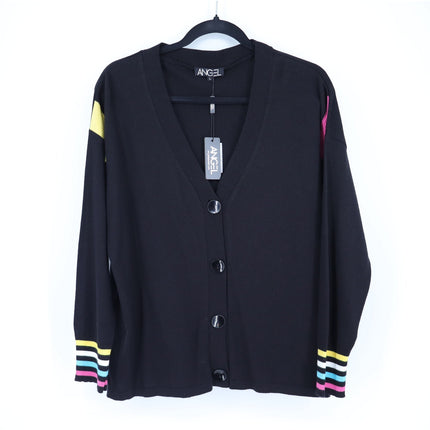 Angel Striped Button Cardigan Sweater Black NWT Multicolor Long Sleeve Women's L