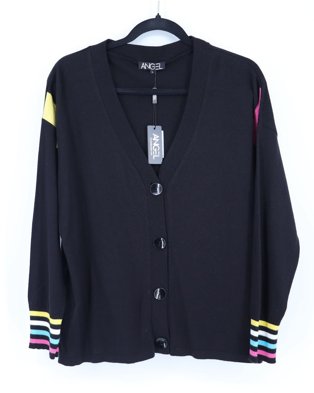 Angel Striped Button Cardigan Sweater Black NWT Multicolor Long Sleeve Women's L