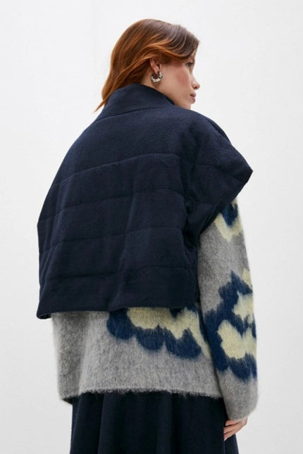 MAX MARA Leisure Cropped Jacket Cashmere Navy Blue Boxy Puffer Women's XS