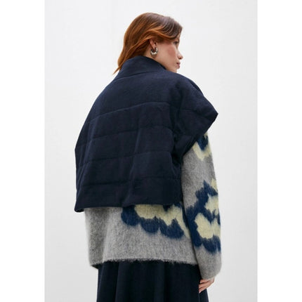 MAX MARA Leisure Cropped Jacket Cashmere Navy Blue Boxy Puffer Women's XS
