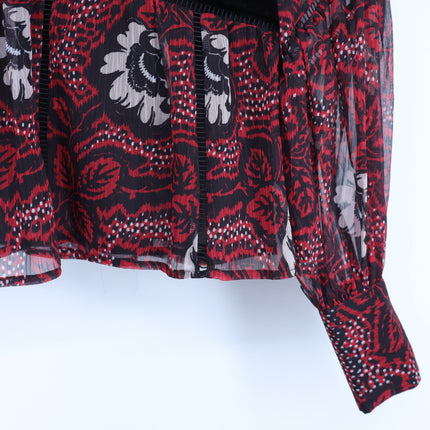 Ted Baker Alexxei Blouse Ladder and Velvet Trim Red Black Long Sleeve Women's 2