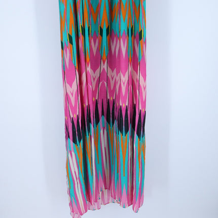 Camilla Printed Silk Maxi Dress Pink Turquoise High Neck Embellished Women's O/S