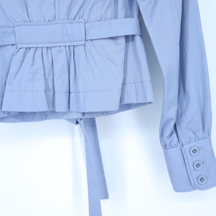 Taikonhu Belted Cotton Jacket Dusty Blue Y2K Waist Length Long Sleeve Women's 2