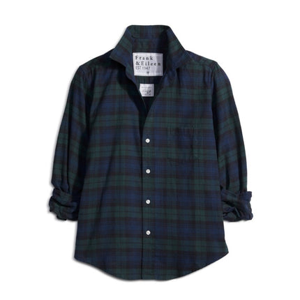Frank & Eileen Barry Cotton Shirt Navy Green Plaid Button Up Blouse Women's XS