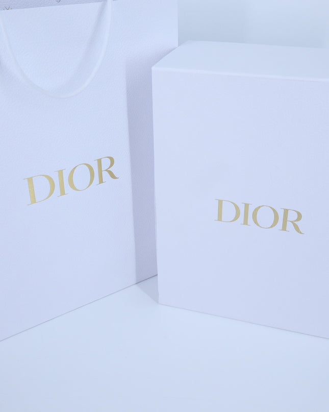 DIOR White Pebbled Flip Top Tab Closure Gift Box with Carry Bag