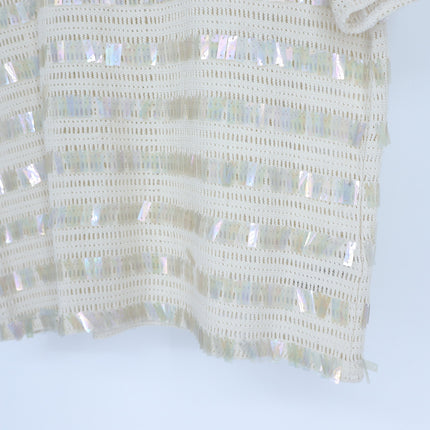 J. Crew Sequin Open Knit Top Cream NWT Round Neck Short Sleeve Women's S