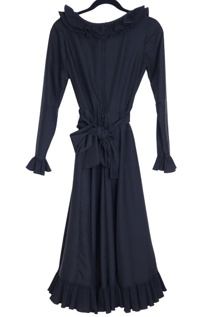 VICTOR COSTA Vintage 90s Midi Dress Black Ruffled Trim Long Sleeve Women's 4