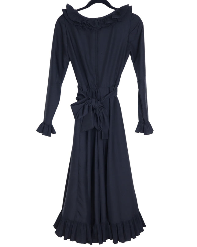 VICTOR COSTA Vintage 90s Midi Dress Black Ruffled Trim Long Sleeve Women's 4
