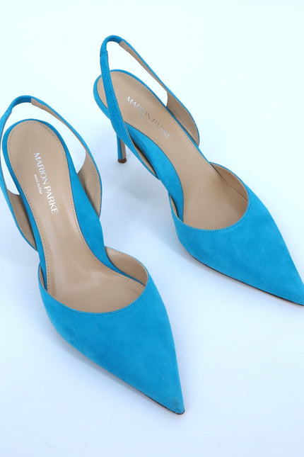 MARION PARKE Classic Suede Slingback Heel Sky Blue Pointed Toe Women's 41/US 11