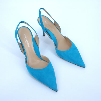 MARION PARKE Classic Suede Slingback Heel Sky Blue Pointed Toe Women's 41/US 11