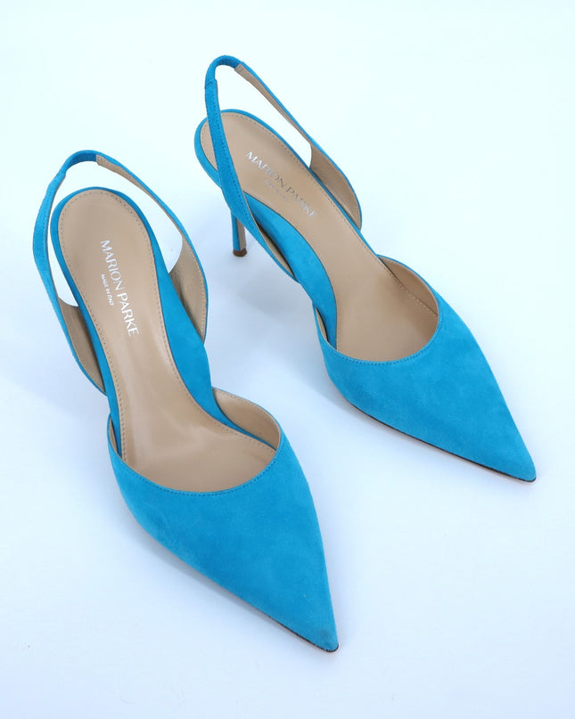 MARION PARKE Classic Suede Slingback Heel Sky Blue Pointed Toe Women's 41/US 11