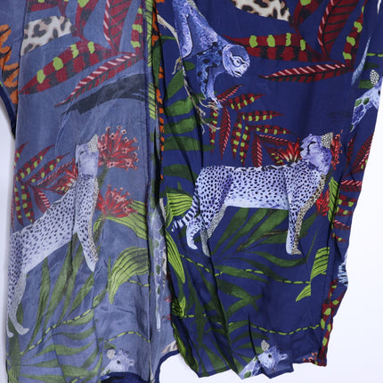TAJ BY SABRINA Malta Blue Wrap Dress Embroidered Safari Print Women's XS