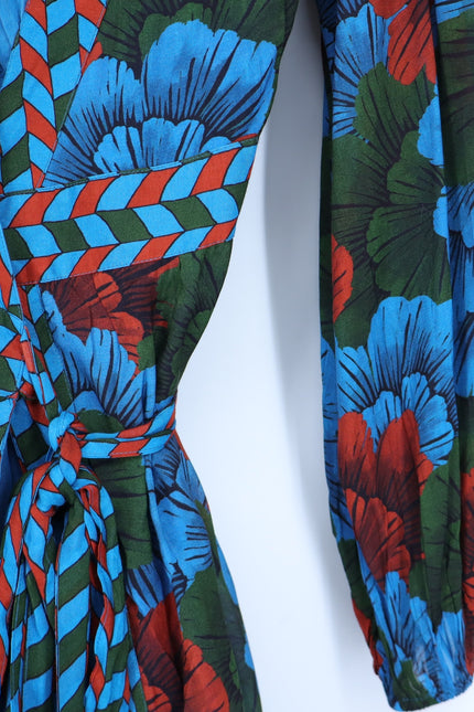 OLIPHANT Madrid Blue Wrap Dress NWT Floral Maxi Long Sleeve Women's M