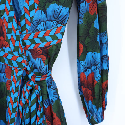 OLIPHANT Madrid Blue Wrap Dress NWT Floral Maxi Long Sleeve Women's M