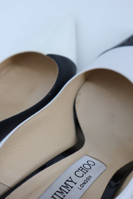 JIMMY CHOO Love 85 Asymmetric Pumps White Black Pointed Toe Women's 40.5/US 10.5