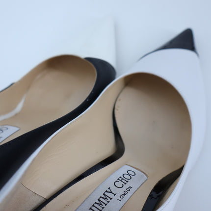 JIMMY CHOO Love 85 Asymmetric Pumps White Black Pointed Toe Women's 40.5/US 10.5
