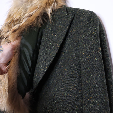 THEORY Tweed Blazer Jacket NWOT Olive Green Removable Rabbit Fur Collar Women's 8
