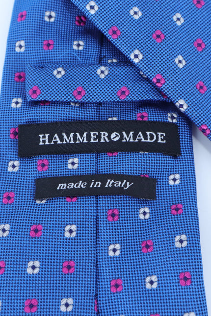 HAMMER MADE Blue Silk Neck Tie Embroidered Floral Businesswear Formal OS