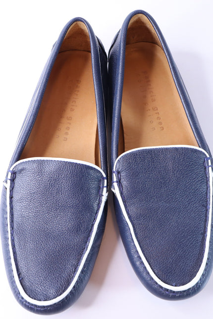 PATRICIA GREEN Jill Piped Driving Shoe Navy and White Women's 9M