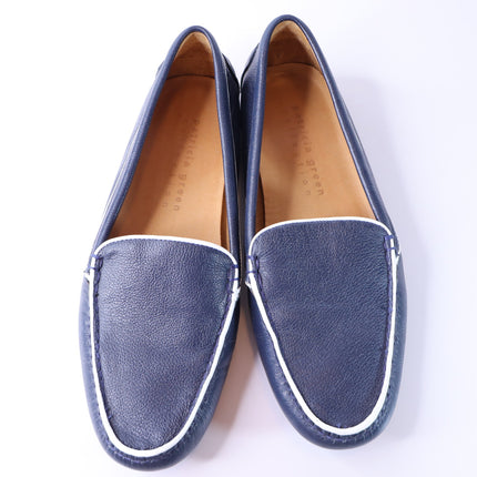 Patricia Green Jill Piped Driving Shoe Navy and White Leather Loafer Women's 9M