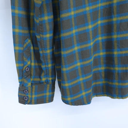 STIO Plaid Flannel Button Up Shirt Brown and Yellow Cotton Long Sleeve Men's L
